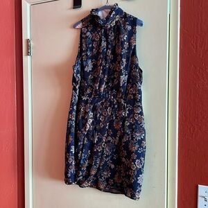 Aqua dress blue/taupe high neck halter mini.